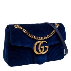 مملوكة مسبقًا Gucci Blue Matelasse Velvet Medium GG Marmont Shoulder Bag