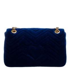 مملوكة مسبقًا Gucci Blue Matelasse Velvet Medium GG Marmont Shoulder Bag