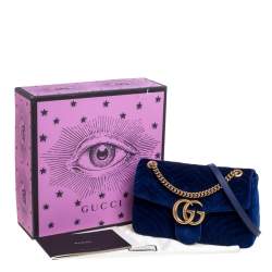 مملوكة مسبقًا Gucci Blue Matelasse Velvet Medium GG Marmont Shoulder Bag