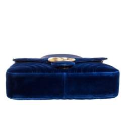 مملوكة مسبقًا Gucci Blue Matelasse Velvet Medium GG Marmont Shoulder Bag