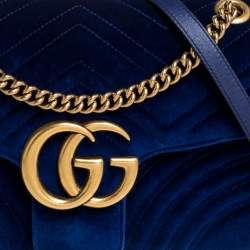 مملوكة مسبقًا Gucci Blue Matelasse Velvet Medium GG Marmont Shoulder Bag