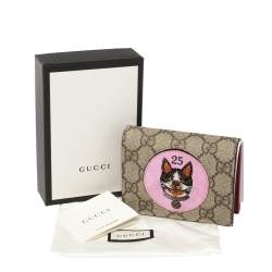 Gucci Beige GG Supreme Canvas Mystic Cat Compact Wallet