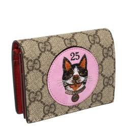 Gucci Beige GG Supreme Canvas Mystic Cat Compact Wallet