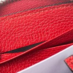 Pre Owned Gucci Red Grained Leather Logo Zip Around Continental Wallet