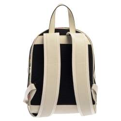 Pre Owned Gucci White GG Supreme Canvas and Leather Small Ophidia Flora Backpack