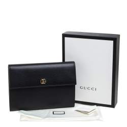 Pre Owned Gucci Black Leather Double GG Flap Clutch