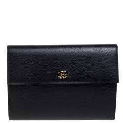 Pre Owned Gucci Black Leather Double GG Flap Clutch