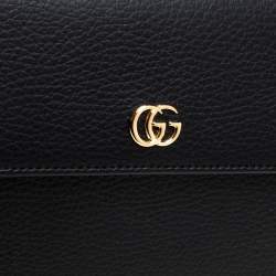 Pre Owned Gucci Black Leather Double GG Flap Clutch