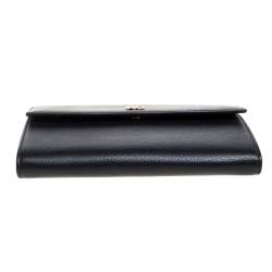 Pre Owned Gucci Black Leather Double GG Flap Clutch