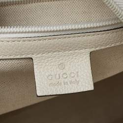 Pre Owned Gucci Off White Leather Logo Print Backpack