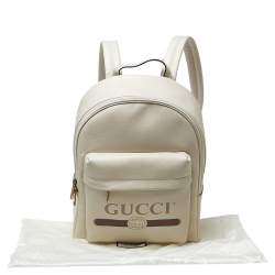 Pre Owned Gucci Off White Leather Logo Print Backpack