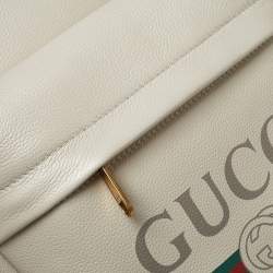 Pre Owned Gucci Off White Leather Logo Print Backpack