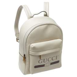 Pre Owned Gucci Off White Leather Logo Print Backpack
