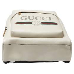 Pre Owned Gucci Off White Leather Logo Print Backpack
