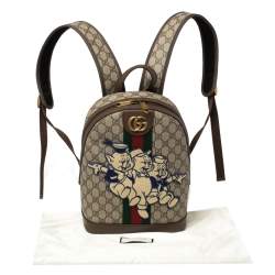 Pre Owned Gucci Beige GG Supreme Canvas and Leather Disney Three Little Pigs Ophidia Backpack