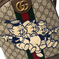 Pre Owned Gucci Beige GG Supreme Canvas and Leather Disney Three Little Pigs Ophidia Backpack