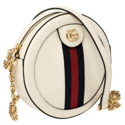 Pre Owned Gucci White Leather Mini Ophidia Round Shoulder Bag   