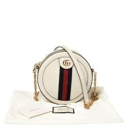 Pre Owned Gucci White Leather Mini Ophidia Round Shoulder Bag   