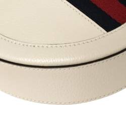 Pre Owned Gucci White Leather Mini Ophidia Round Shoulder Bag   