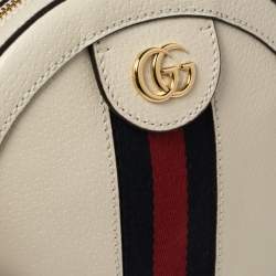 Pre Owned Gucci White Leather Mini Ophidia Round Shoulder Bag   