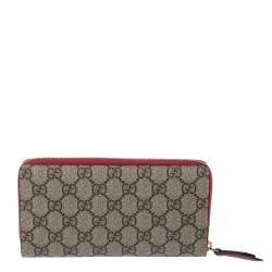 Pre Owned Gucci Beige/Red GG Supreme Limited Edition Bosco Patch Zip Around Wallet