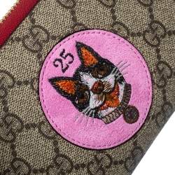 Pre Owned Gucci Beige/Red GG Supreme Limited Edition Bosco Patch Zip Around Wallet