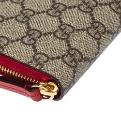 Pre Owned Gucci Beige/Red GG Supreme Limited Edition Bosco Patch Zip Around Wallet