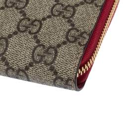 Pre Owned Gucci Beige/Red GG Supreme Limited Edition Bosco Patch Zip Around Wallet