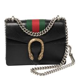 مملوكة مسبقًا Gucci Black Leather Mini Web Dionysus Shoulder Bag