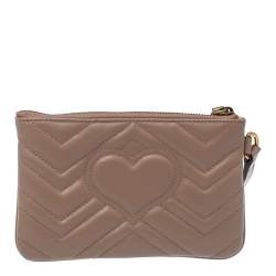 Pre Owned Gucci Pink Leather GG Marmont Wrist Wallet