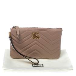 Pre Owned Gucci Pink Leather GG Marmont Wrist Wallet