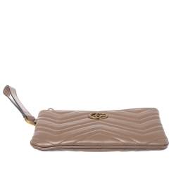 Pre Owned Gucci Pink Leather GG Marmont Wrist Wallet