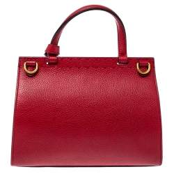 Pre Owned Gucci Red Leather Mini GG Marmont Top Handle Bag
