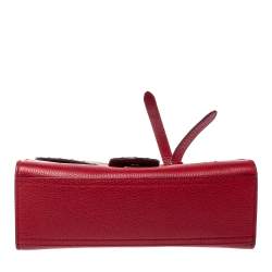 Pre Owned Gucci Red Leather Mini GG Marmont Top Handle Bag