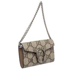 Pre Owned Gucci Beige GG Supreme Canvas Dionysus Chain Coin Purse