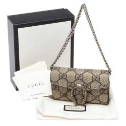 Pre Owned Gucci Beige GG Supreme Canvas Dionysus Chain Coin Purse