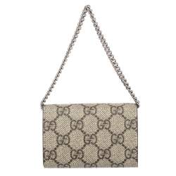 Pre Owned Gucci Beige GG Supreme Canvas Dionysus Chain Coin Purse