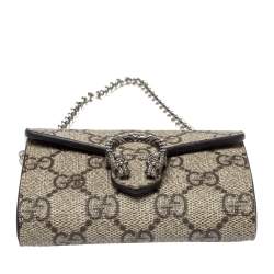 Pre Owned Gucci Beige GG Supreme Canvas Dionysus Chain Coin Purse