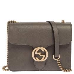Gucci Interlocking GG Calfskin Leather Shoulder Bag Brown