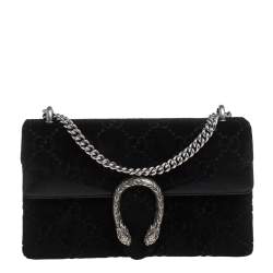 Gucci Black GG Velvet and Patent Leather Small Dionysus Shoulder Bag