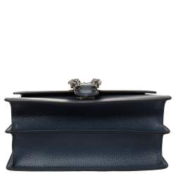 Pre Owned Gucci Navy Blue Leather Medium Dionysus Bamboo Top Handle Bag
