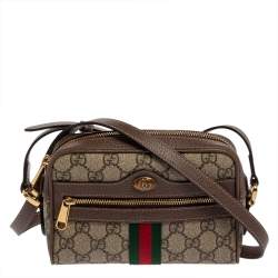 مملوكة مسبقًا حقيبة كروس غوتشي ميني أوفيديا جلد وكانفاس سوبريم جي جي عاجية/ بيج