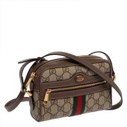 مملوكة مسبقًا حقيبة كروس غوتشي ميني أوفيديا جلد وكانفاس سوبريم جي جي عاجية/ بيج
