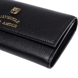 Pre Owned  محفظة كونتيننتال غوتشي آنيمالير جلد سوداء