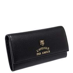 Pre Owned  محفظة كونتيننتال غوتشي آنيمالير جلد سوداء