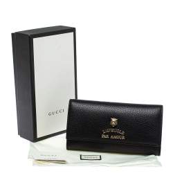 Pre Owned  محفظة كونتيننتال غوتشي آنيمالير جلد سوداء