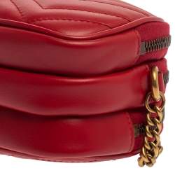 Gucci Red Matelasse Leather GG Marmont Triple Zip Chain Bag