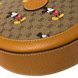 مملوكة مسبقًا Gucci x Disney Brown GG Supreme Canvas and Leather Mini Mickey Mouse Round Crossbody Bag