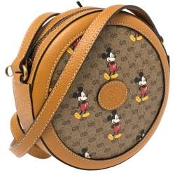 مملوكة مسبقًا Gucci x Disney Brown GG Supreme Canvas and Leather Mini Mickey Mouse Round Crossbody Bag