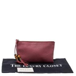 Pre Owned Gucci Dark Pink Leather Bamboo Tassel Clutch